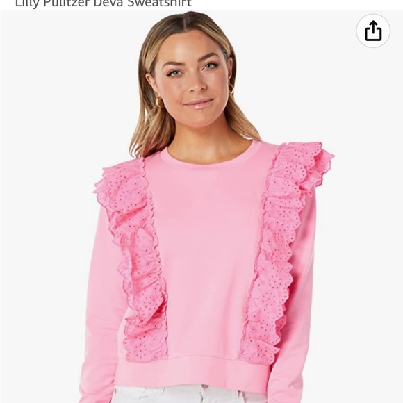 Lilly Pulitzer shorts set $210 value and sweatshirt Kylar ruffle shorts XL pink - Picture 5 of 6